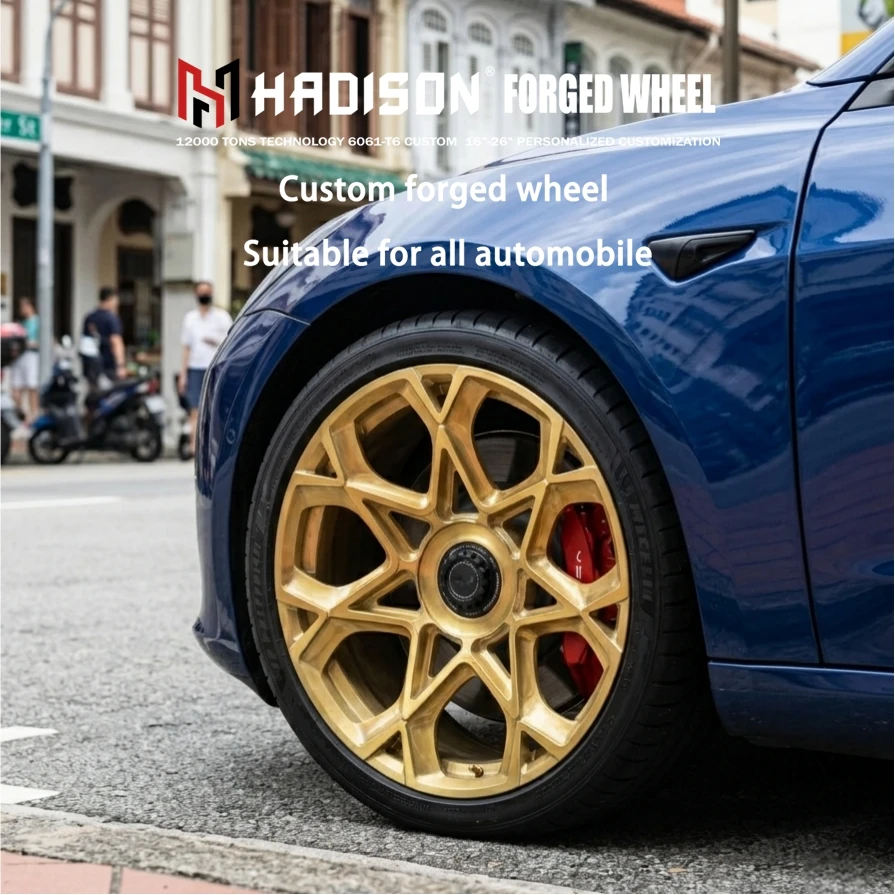 Customizable Center Lock 19 20 21 22 Inch 5x114.3/120 Gold Star-Spoke Rims Aluminum Alloy Forged Wheel For Tesla Model 3 Y S X