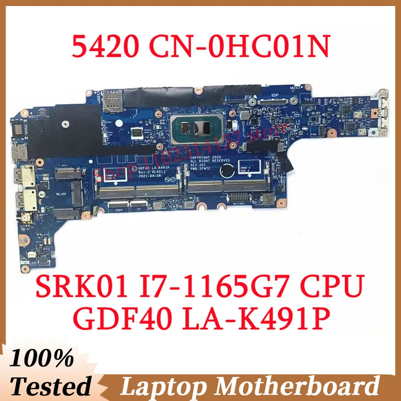 

For DELL 5420 CN-0HC01N 0HC01N HC01N With SRK01 I7-1165G7 CPU Mainboard GDF40 LA-K491P Laptop Motherboard 100% Full Working Well