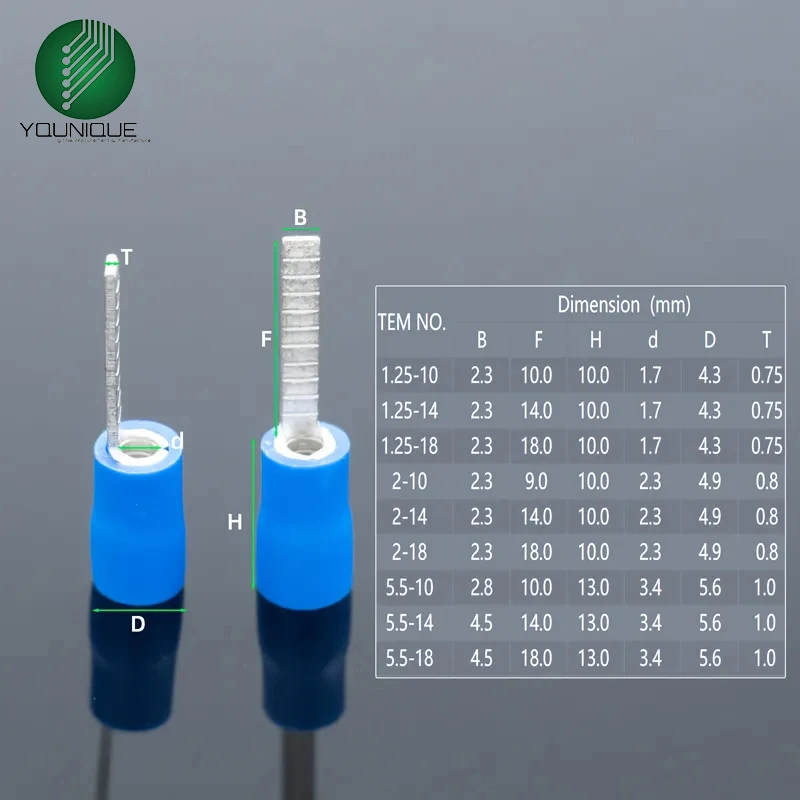 10/50/100/200PVC Insulated Blade Terminal Electrical Wire End Flat Needle Crimp Connector Pure Copper Cold Press Terminal