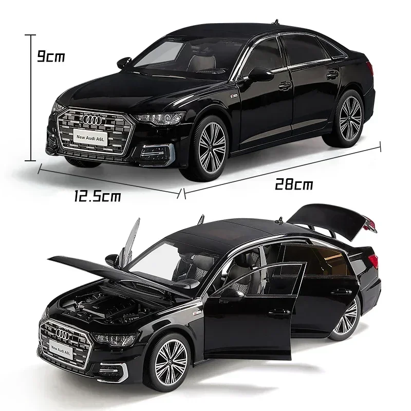 1:18 AUDI A6L liga modelo de carro brinquedos carros fundidos 6 portas abertas com luz sonora puxar para trás modelos de escala brinquedos para meninos presentes