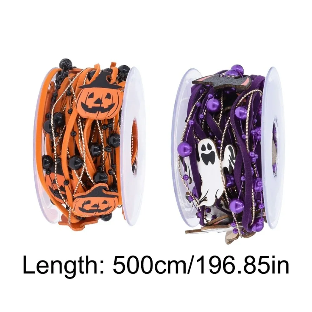 Pumpkin Halloween Decorative Ribbon Ghost Beads Halloween Packaging Gift Box Ribbon Wooden Handmade DIY Ribbon Strips