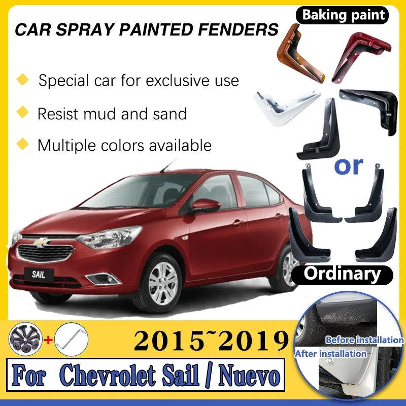 For Chevrolet Sail Nuevo 2015~2019 Anti-splash Car Mudguards Splash Guard Spray Baking Paint Mud Flaps Stickers Car Accessories