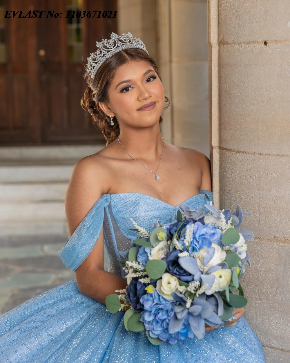 EVLAST Блестящее небесно-голубое платье Quinceanera Бальное платье с блестящей аппликацией Корсет из бисера Sweet 16, Vestidos De 15 Anos по индивидуальному заказу SQ791