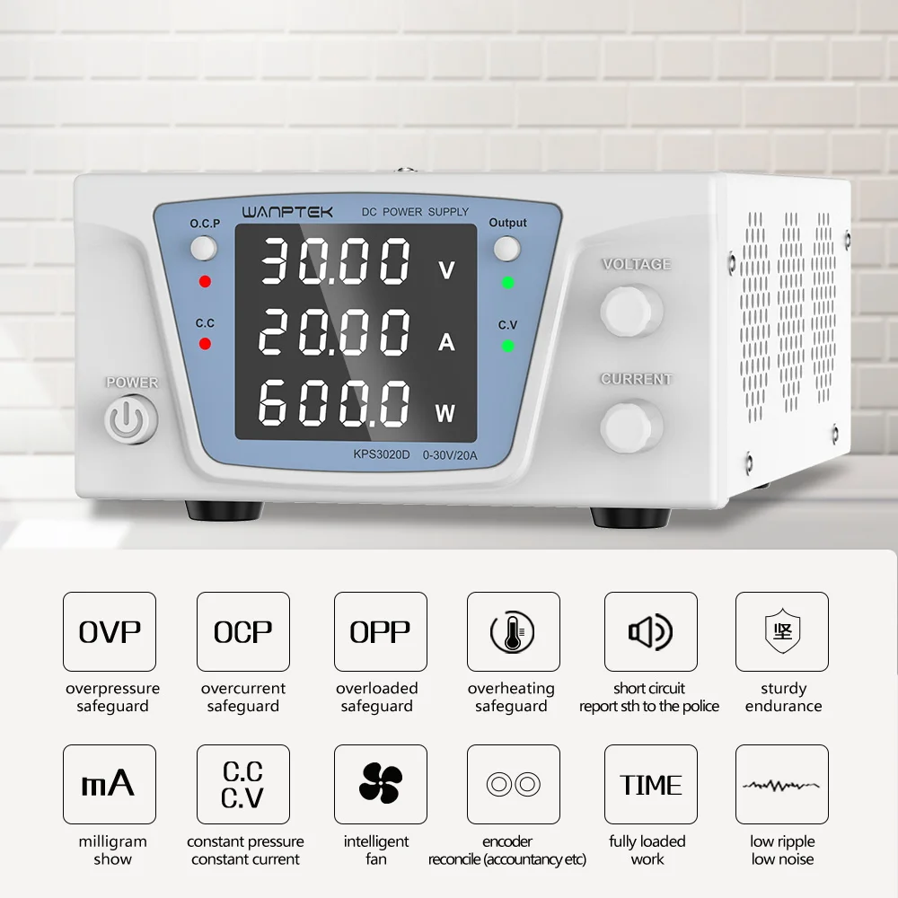 Wanptek DC Power Supply 30V 20A Lab Switching Power Supply 60V 10A Adjustable Power Supply AC220V 110V Aging Test Power Supply