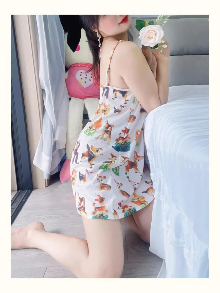 150kg Extra Large Size Loose Loungewear Women Plus Size Suspender Nightdress Cartoon Sexy Lingerie Ladies Soft Night Shirts