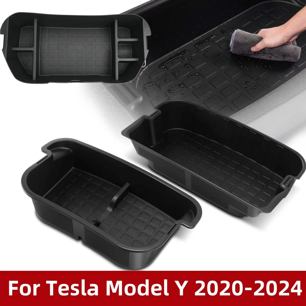 For Tesla Model Y 2020-2024 Front and Rear Luggage Compartment Storage Boxes,Upper and Lower Rear Storage Bins Boxes Accessories