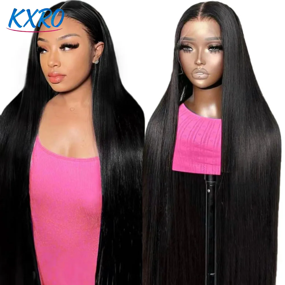 26 Inch Black Straight 13x6 Lace Front Wigs Human Hair Glueless 13x4 HD Transparent Lace Closure Wigs Pre Plucked Synthetic Wigs for Black Women Long Straight Daily Wear Wig On Clearance Sale Pre Plucked Wig Party Work Daily Life