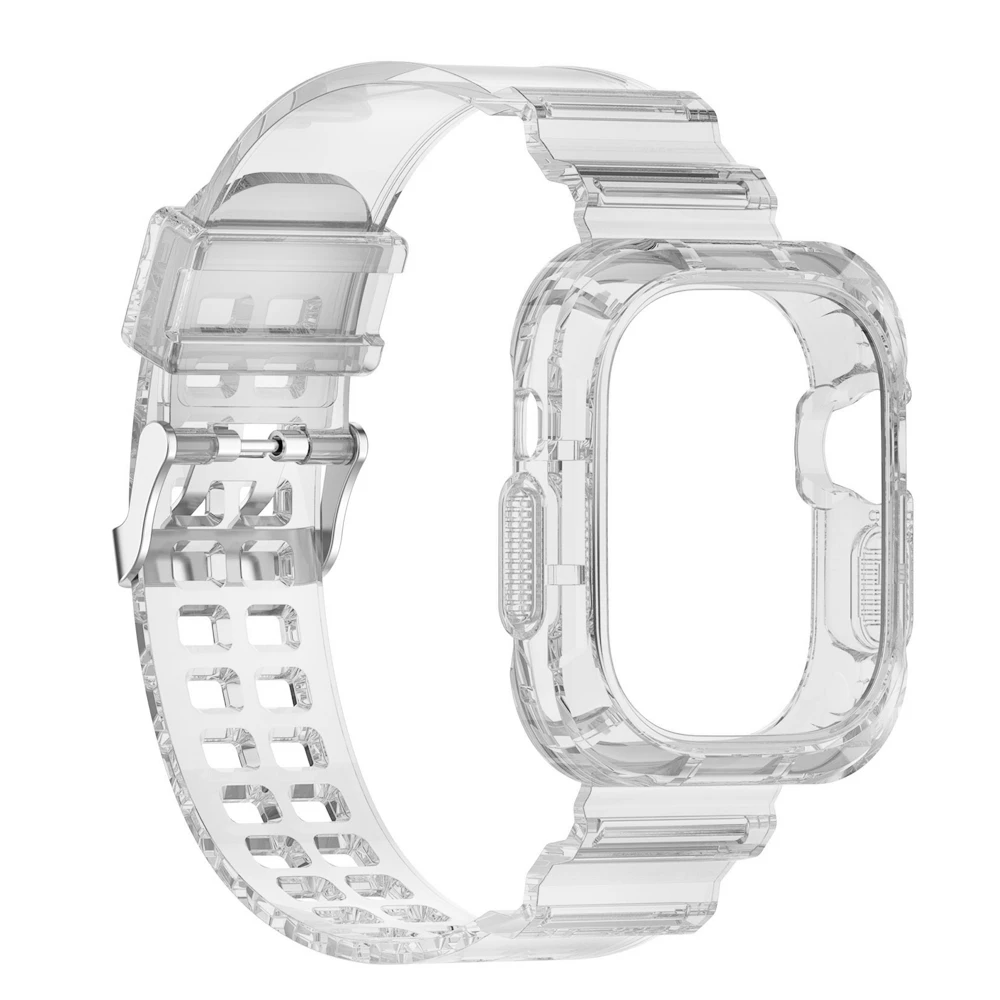 Clear Band + Case for Apple Watch 9 8 7 6 SE 5 3 2 ultra 2 49mm Soft Transparent Strap iwatch Strap 40mm 44mm 42MM 41MM 45MM