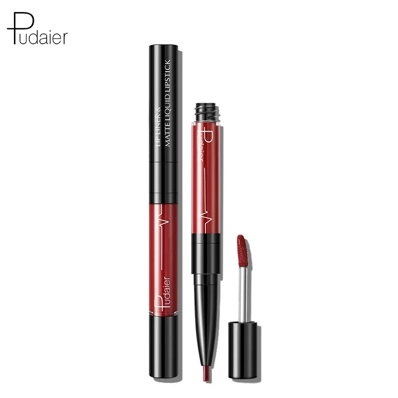 Hoge kwaliteit Double-end Matte Lipgloss Lipstick Liner Pencil Waterdicht Langdurig Sexy Rode Lip Stick Lipliner Lipgloss Pen