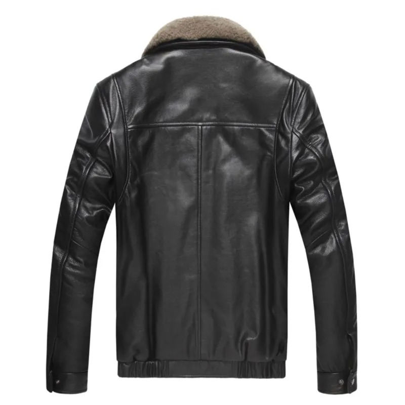 Plus-size men's leather with a top layer of cowhide and cotton lapel coat
