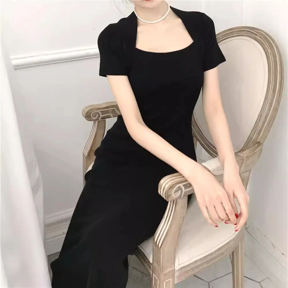 

3106 [Dark Night Wild Rose] Hong Kong Style Elegant Off-Shoulder Sleeve Sexy Slit Long Dress