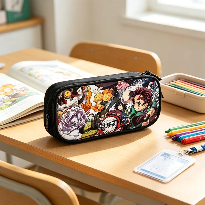 Anime Demon Slayer Pencil Case Student Single Layer Storage Bag Tanjirou Nezuko Zenitsu Giyuu Cartoon Pen Box Cosplay Accessorie view 2