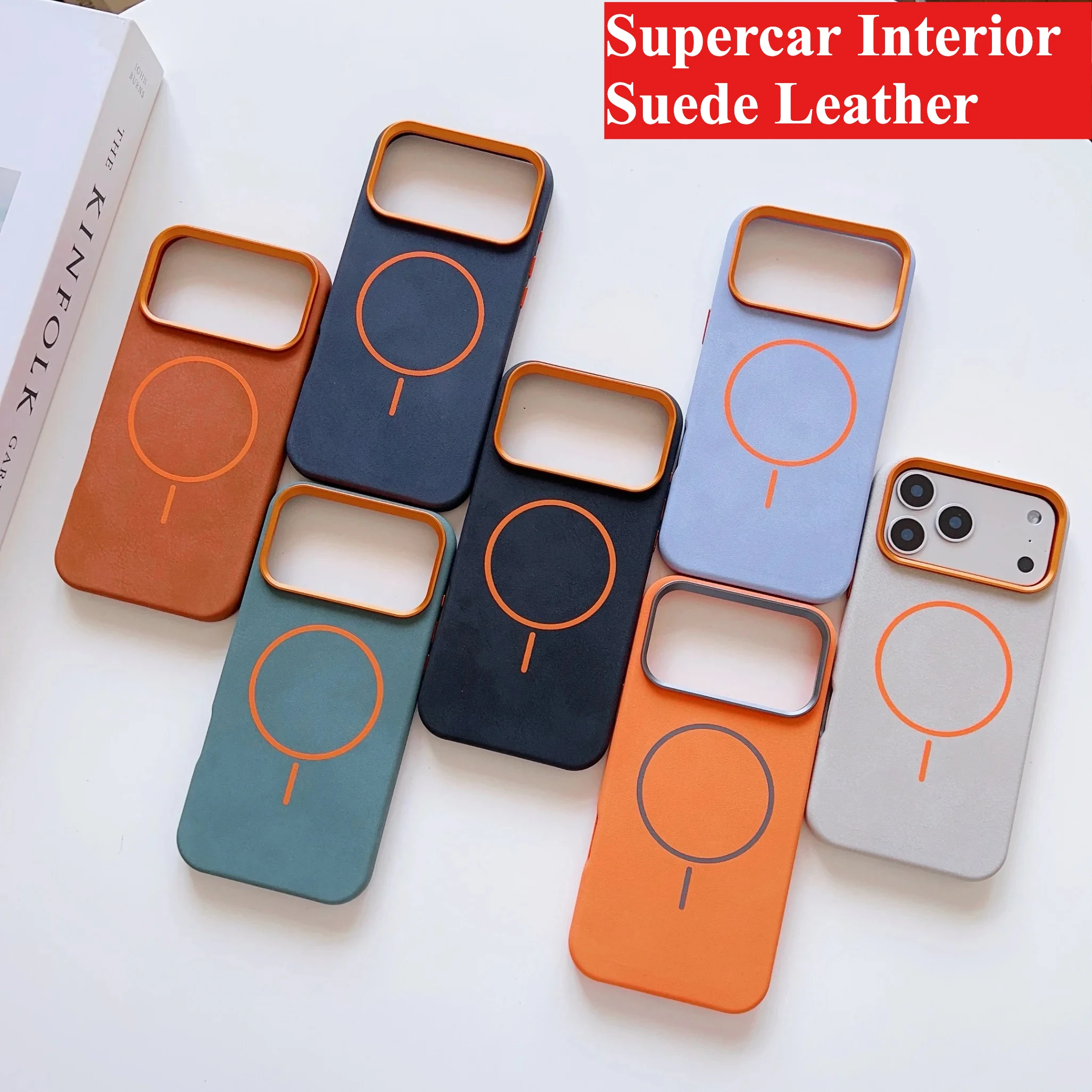 

Внутренняя замшевая кожаная крышка премиум-класса для суперкара для iPhone 17 Pro Max 13 14 15 16, защита от воздуха, магнитный чехол для беспроводной зарядки
