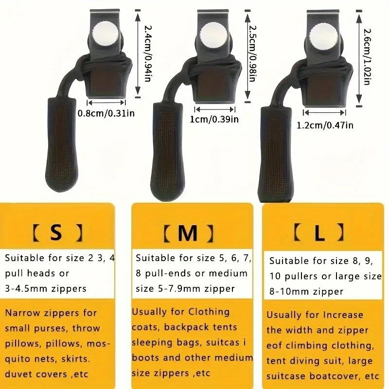 3pcs Zipper Repair Kit - Universal Replacement Metal Zipper Additions, Detachable Luggage, Jackets, Clothes, Shoes, Boots