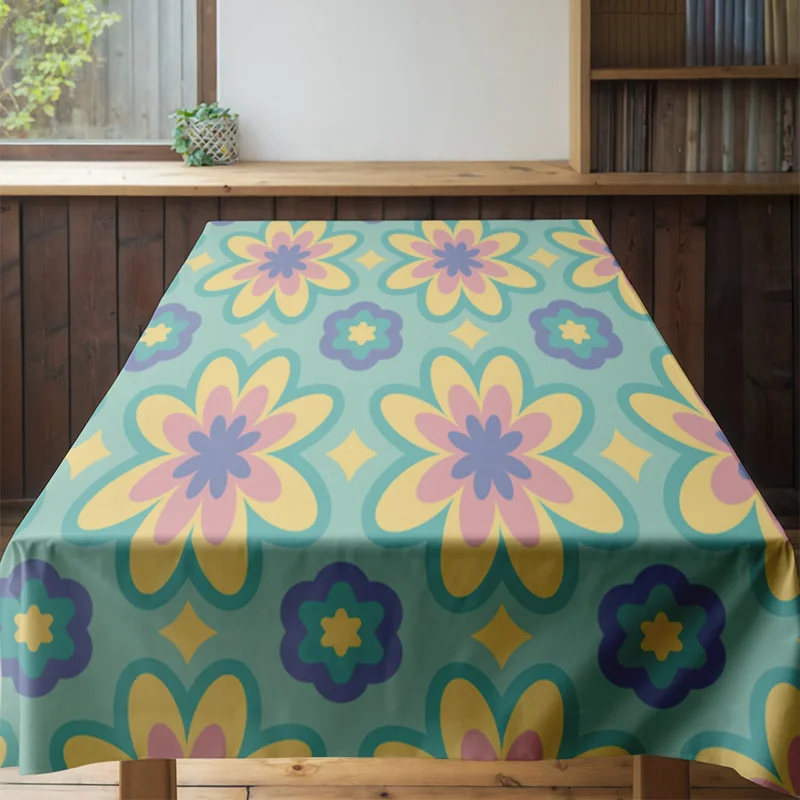 Mantel floral colorido con diseño a cuadros para decoración de comedor Material de poliéster de fácil cuidado Adecuado para mesa