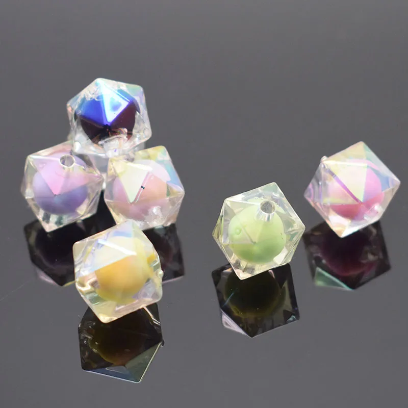 10/50pcs/lot 15mm Faceted Square Acrylic Beads Big Hole Loose Spacer Beads for Jewelry Making DIY Necklace Hair Accessories