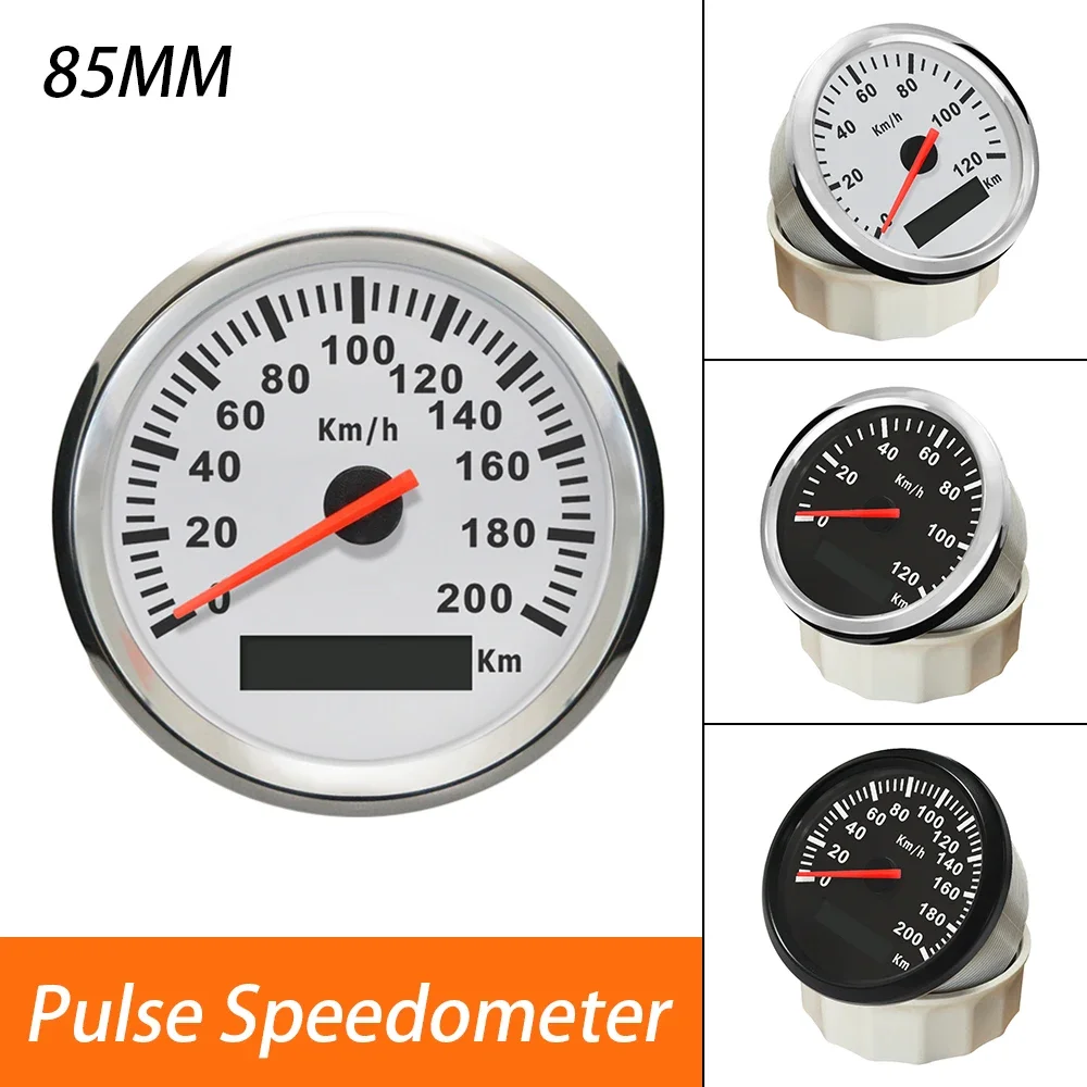 Newest Pulse Signal 85mm Speedometer Gauge Meter 0-120km/h 0-200kmh for Car Trucks Boat with Red Backlight 9-32V