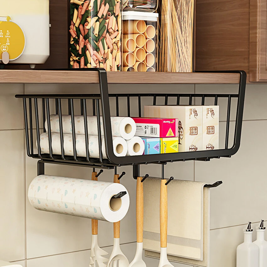 

Kitchen Under Cabinet Basket Shelf Tissue Cup Holder Closet Desk Drawer Hanging Rack Hollowed Pullout Drawer Sliding Basket