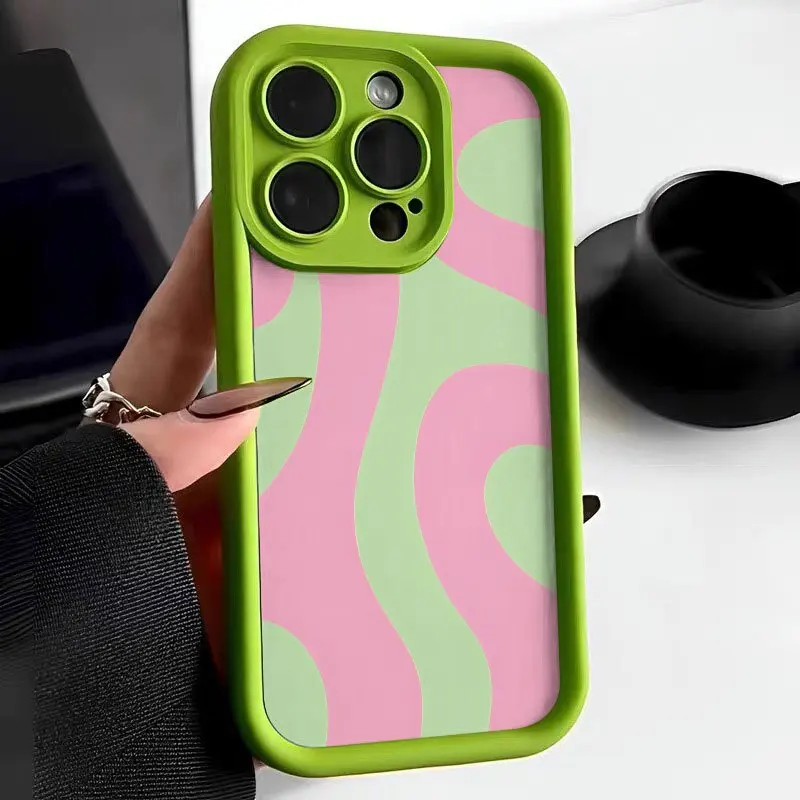 

Green and pink wave pattern phone case suitable for iPhone 17 16 15 14 13 12 11 Pro/ Max /Plus anti-fall and shockproof