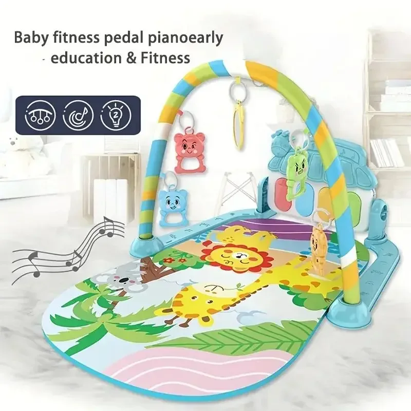 New 3-in-1 Play Mat Activity Gym Baby Kicking and Playing Piano Music Fitness Baby Crawling Game Puzzle Carpet with Hanging Toys