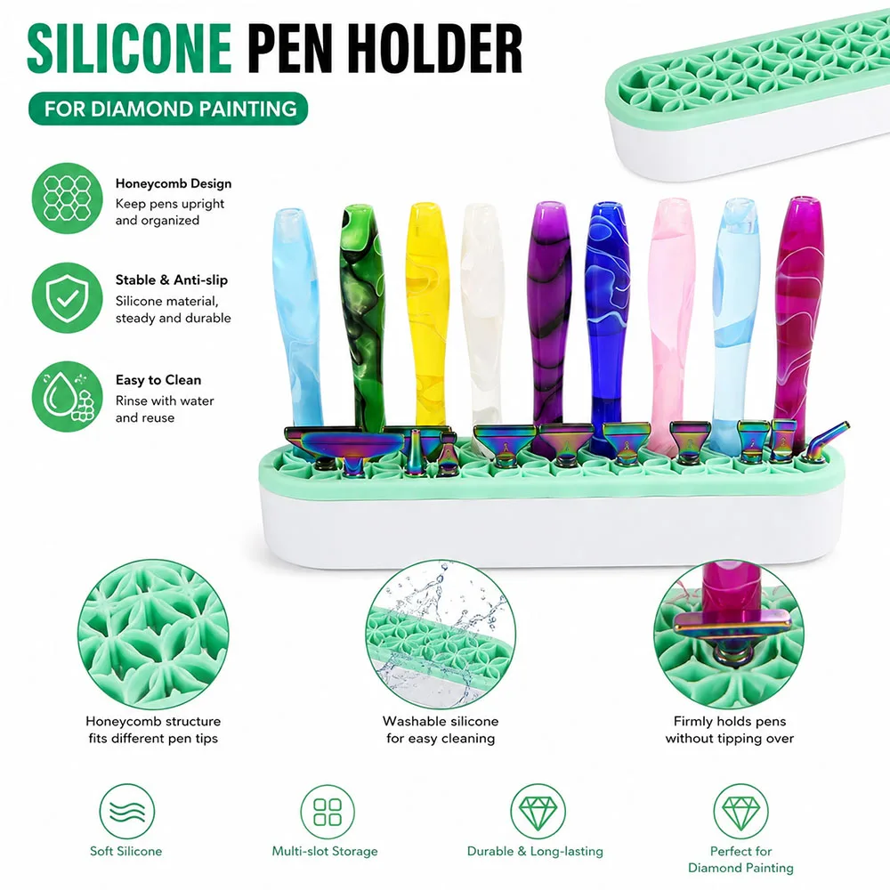Random Color Silicone Diamond Painting Pen Rest, Flexible Pen Stand Holder for 5D Diamond Art Pens, Craft Workspace Organizer