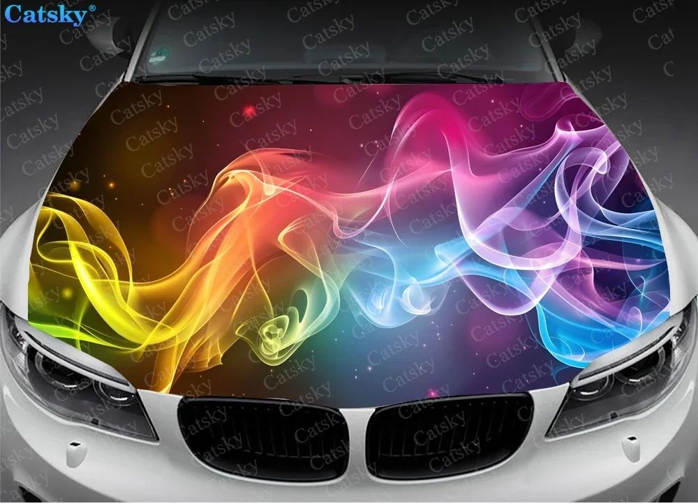 Vibrant Colored Smoke Car Hood Vinyl Stickers Wrap Vinyl Film Engine Cover Decals Sticker Universal Car Hood Protective Film