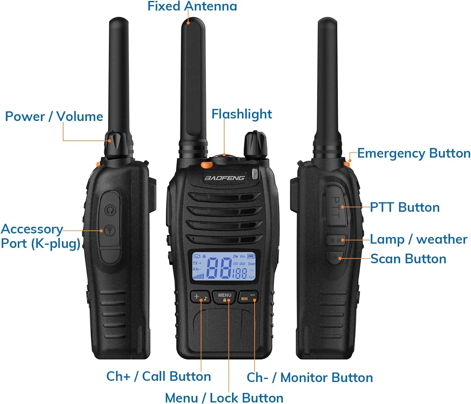 BAOFENG BF-88ST Pro Walkie Talkie, Upgraded Long Range Rechargeable License-Free PMR446 Two Way Radios with LCD Display,4 Pack