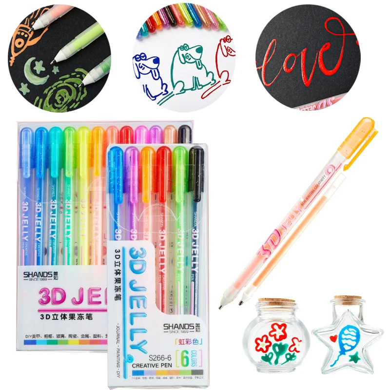6/12pcs 3D Gel Pen Macaron Color System Jelly Texture for Creative DIY Hand-painted Graffiti Handbook Decorative Signature