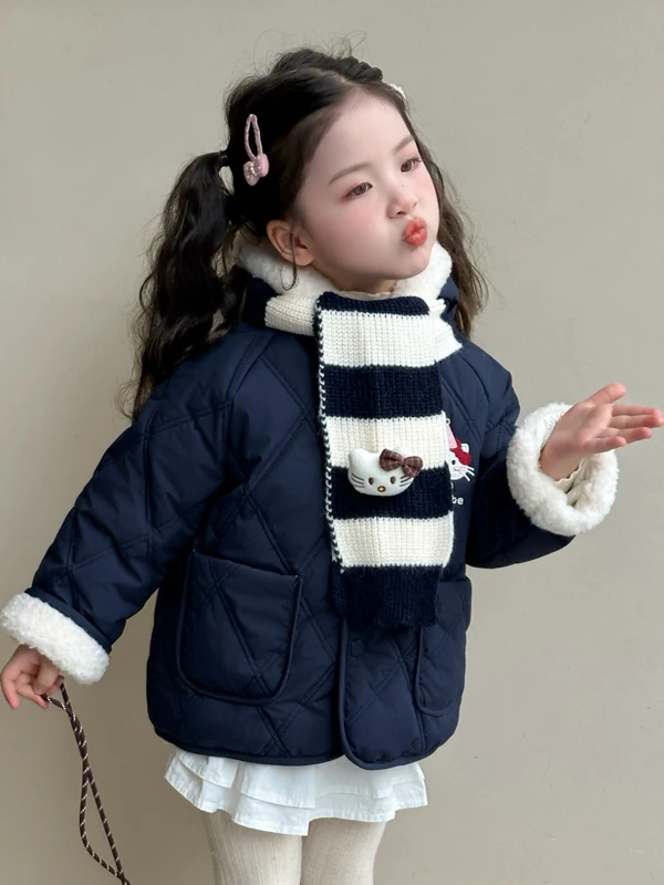 

Зимняя куртка Thiened Fce для девочек, милое хлопковое пальто с вышивкой, теплое милое детское пальто, шарф для маленьких девочек