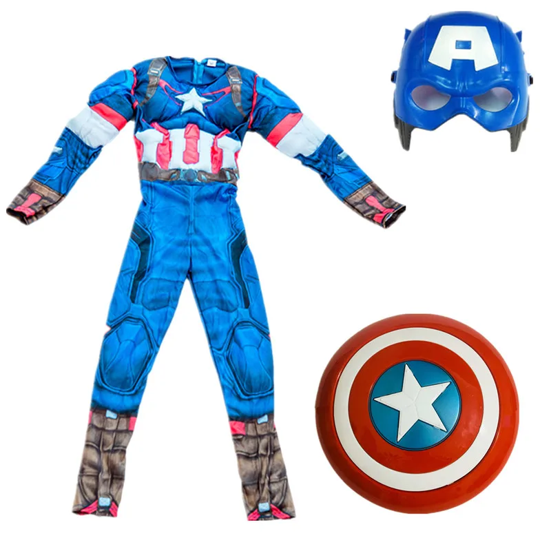 Captain America-kostuum voor jongens en meisjes Superheld Cosplay Jumpsuit Schoolprestatie-outfit met masker en schild Speelgoedcadeau