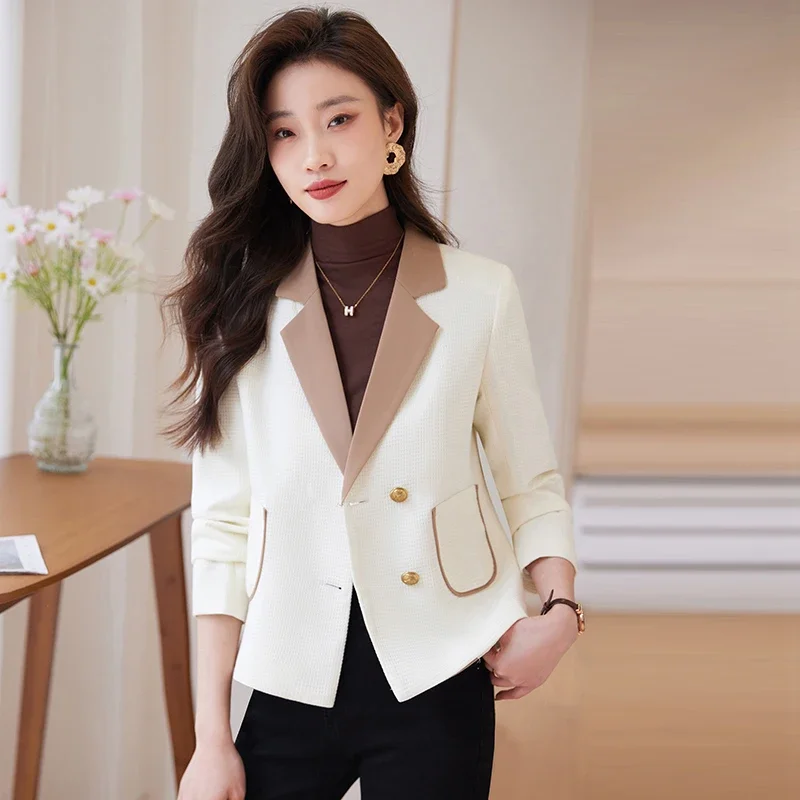 UNXX Autumn Small Fragrant Style Suit Collar Woolen Blazers Retro Casual Contrasting Color Single Breasted Jacket Women Clothing