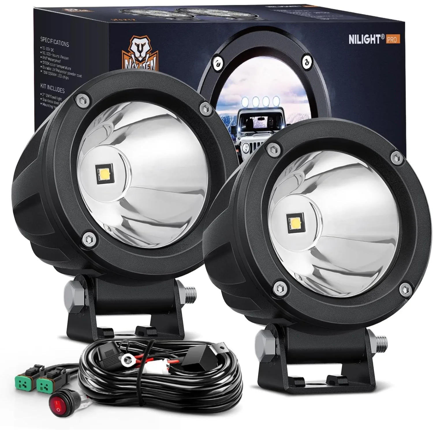 

Nilight LED Light Pods 2 PCS 3" Spot Round Offroad Driving Auxiliary Fog Lights 1065LM Built-in EMC w/18AWG DT Wiring Harness Kit for Motorcycle SUV ATV Truck Boat