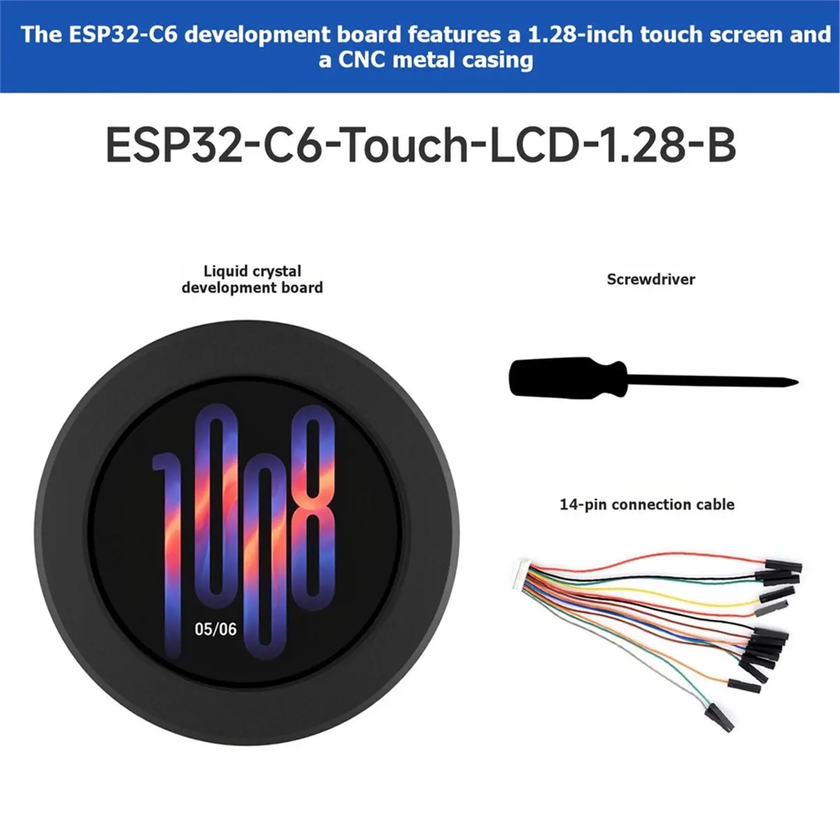 Carte de développement C6 Touch LCD avec écran IPS de 1,28 pouce, résolution 240x240, 65 000 couleurs, WiFi 6 2,4 GHz, BLE 5, IMU 6 axes, avec boîtier.