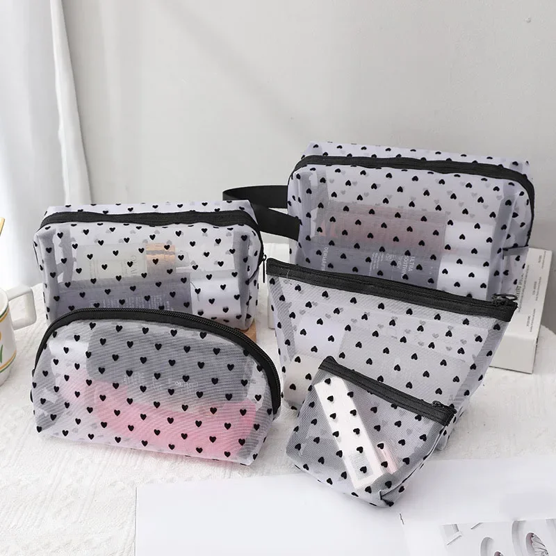 Travel Toiletry Pencil Case Lipstick Brush Transparent Case Mesh Clear Cosmetic Bags for Women Makeup Storage Organizer Bag