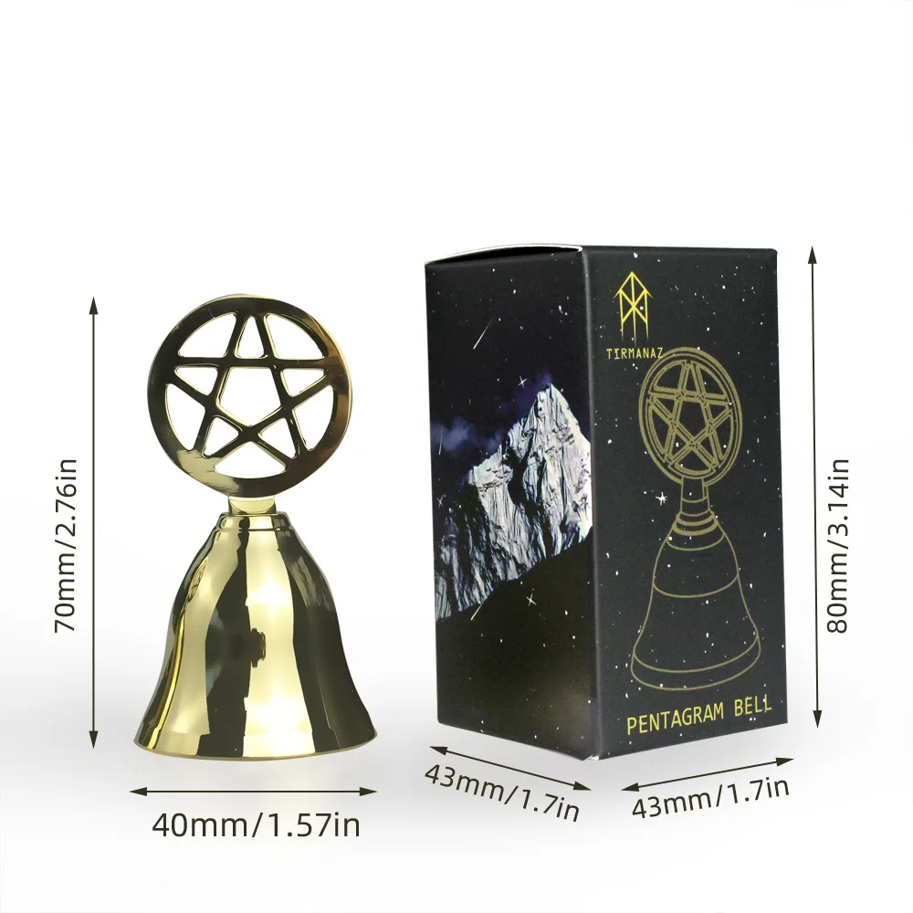 Brass Pentagram Altar Bell Pentacle Ritual Hand Bells Witch Sound Cleansing Tool Witchcraft Divination Cleansing Sound Bell - view 6