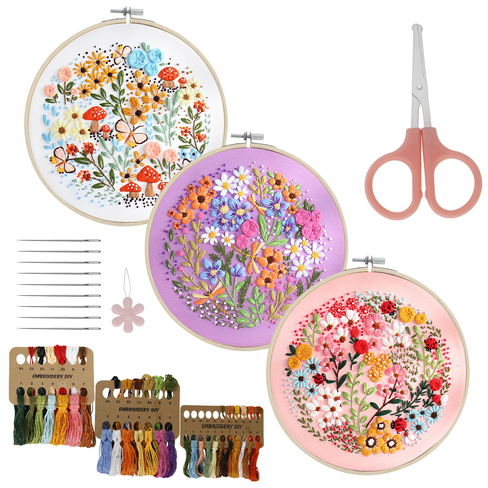 

3 шт. набор для вышивания для начинающих, взрослых, набор для практики вышивания своими руками, набор для вышивания растений и цветочным узором с инструкцией