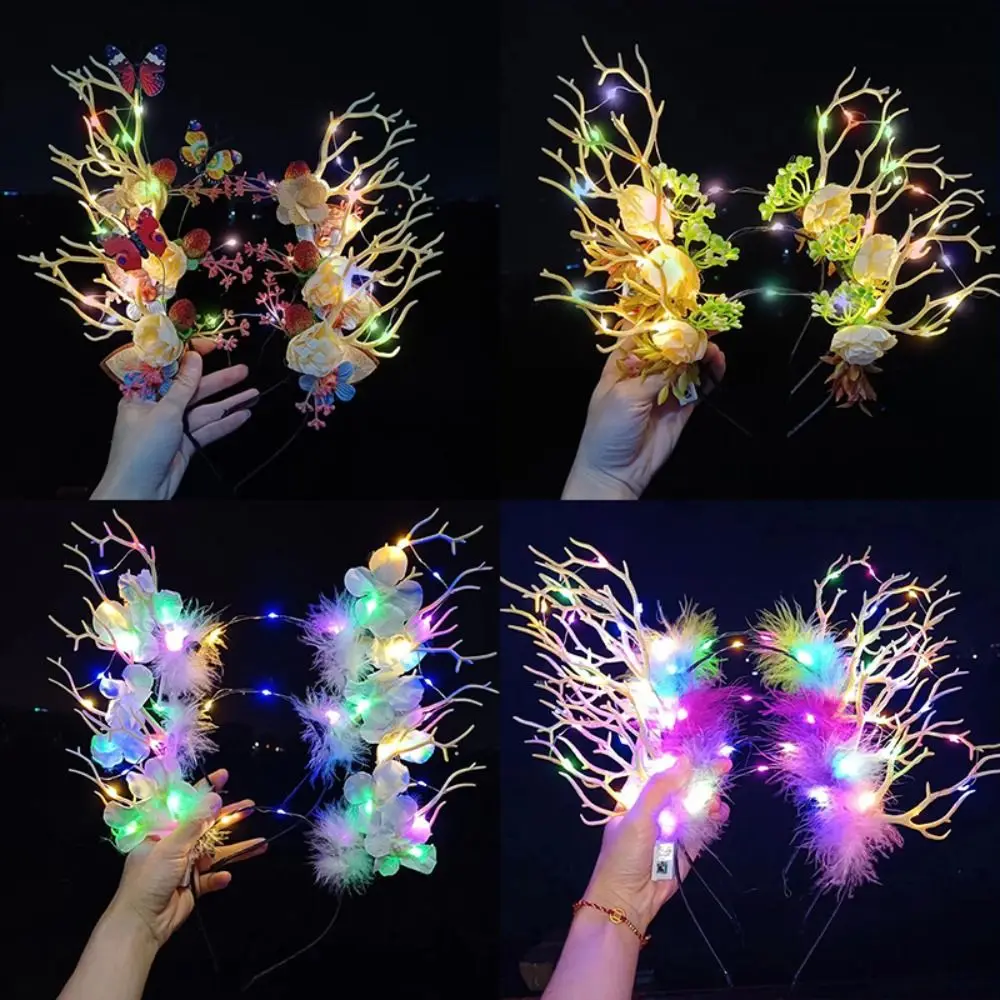 

Светодиодные фонари, светодиодная светящаяся повязка на голову, красочная смола, мигающая повязка на голову, светящаяся пластиковая светящаяся повязка для волос с рогом оленя, подарок для детей