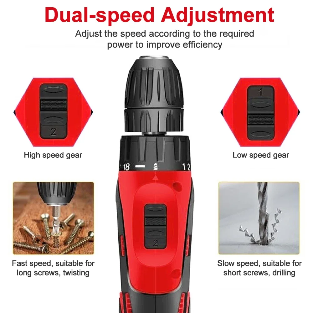 EAFC 2-Speed Electric Hand Drill Screwdriver 60N.M Cordless Power Drills Woodworking Home DIY Electric Drill Control Power Set - view 3