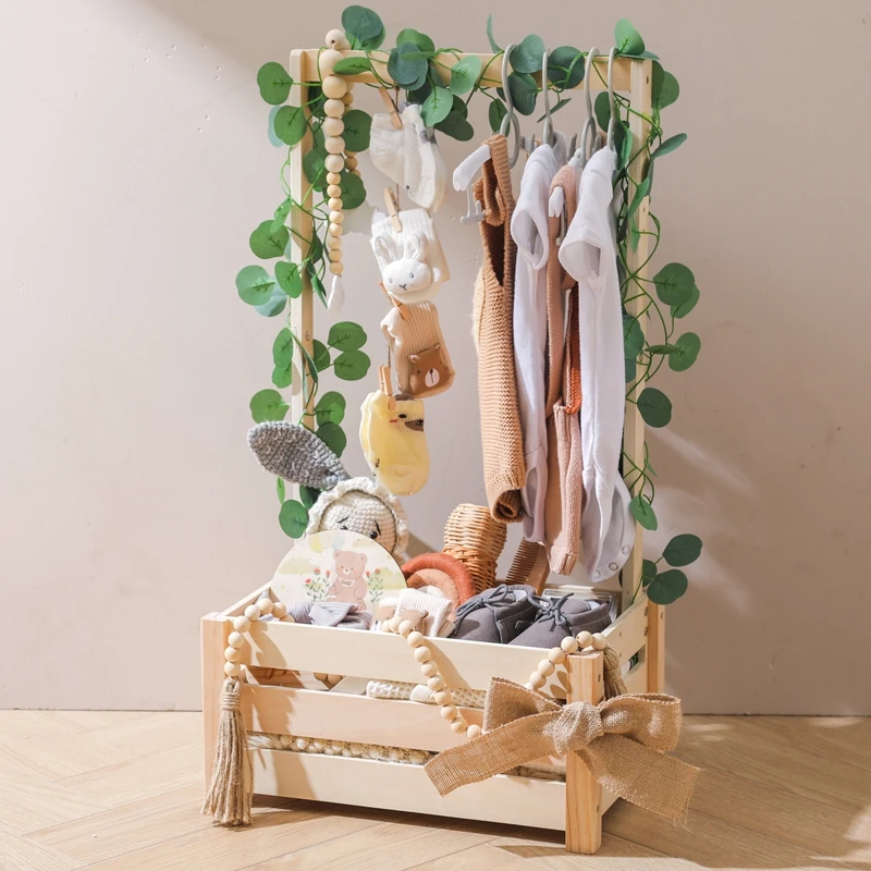 

Baby Birthday Party Decorations Wooden Storage Basket Baby Milestone Photography Props Clothes Hanger For Baby Plant Decoration