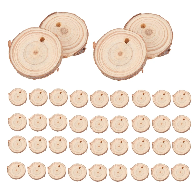 40 Stück 3–4 cm unvollendete natürliche runde Holzscheiben, Kreise mit Baumrinde, Holzscheiben für DIY-Handwerk, Zuhause, Party-Dekoration