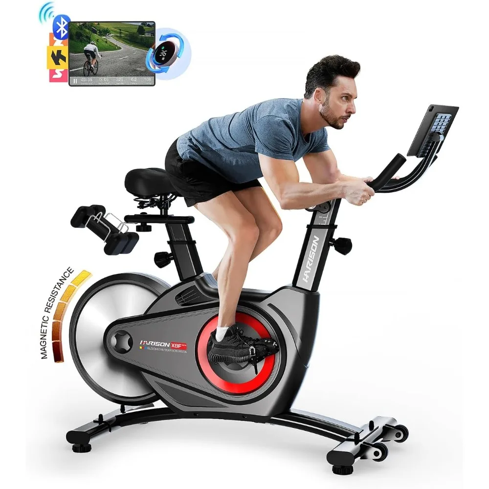 

Electromagnetic Exercise Bike with Bluetooth, Workout Bike with 2 in 1 LED Display for Resistance Control and Data Record