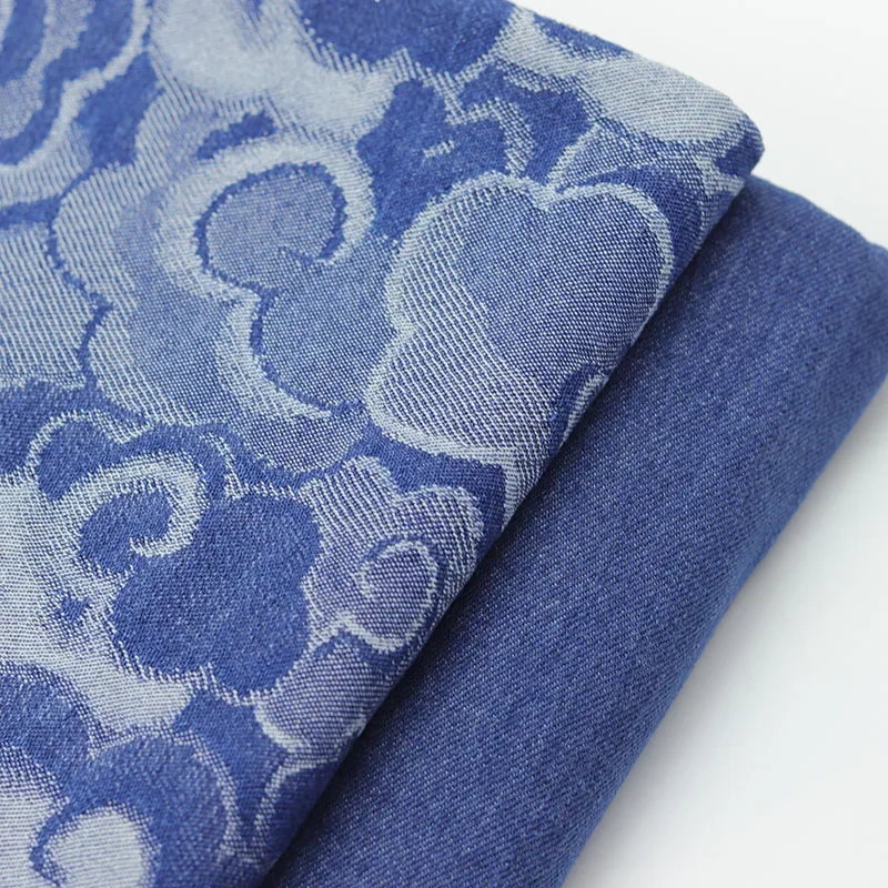 

Blue Jacquard Washed Denim Fabric Thickened for Clothing Pants Skirts Hats Designer Diy Sewing By The Meter Material Cloth
