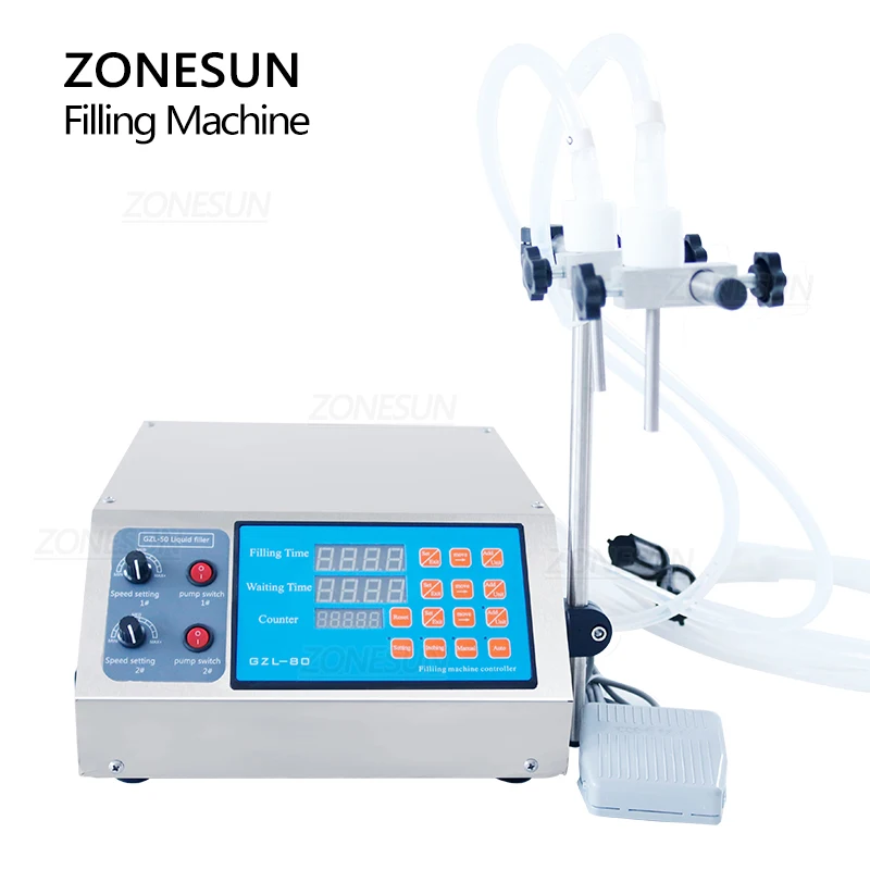 ZONESUN 2 Nozzle Filling Machine Electric Control Vinegar Mango Beverages Juice Soya Milk Mineral Water Bottle Filler ZS-YTDP2