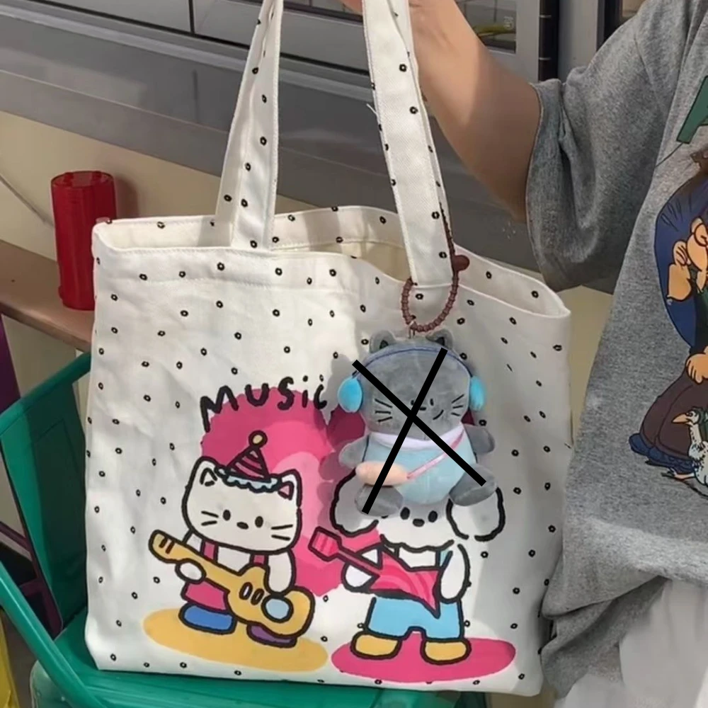 Hello Kitty Handbag with Cute Printed Pattern Canvas Shoulder Bag New Large Capacity Student Class Minimalist Tote Bag