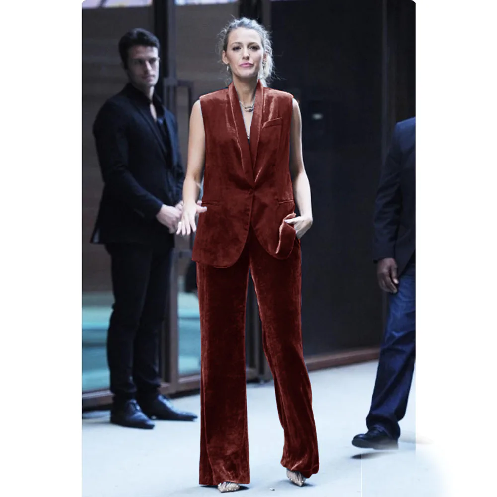 Women's Vest 1 Button Coat Green Fruit Collar Vest+pants Fashionable Sleeveless Jacket for Outerwear 2 Piece Set Coats Jackets