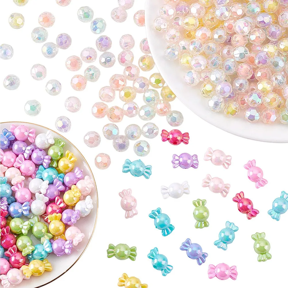 Opaque Transparent Acrylic Beads AB Color Mixed Color 9.5~17x9~9.5x9~9.5mm Hole: 2mm 390pcs/set