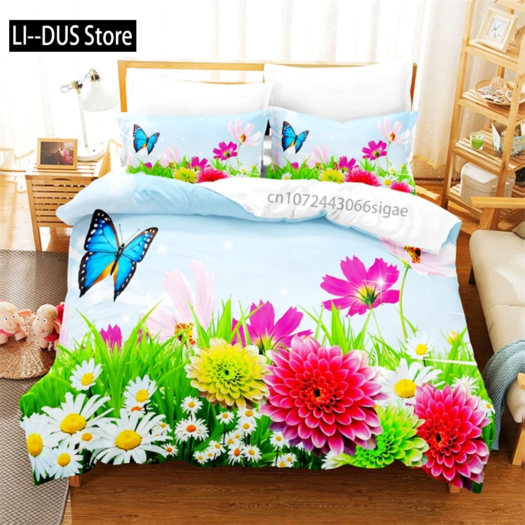 

Butterfly Flower Queen Bedding Set Duvet Cover Set Bedding Digital Printing King Size Duvet Cover Set Bedding Set