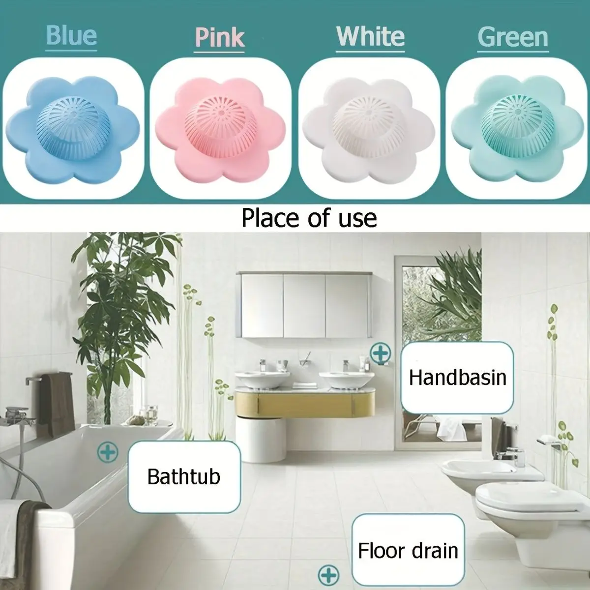 

Bathroom Sink Drain Strainers Hair Catcher Shower Drain Covers Protector Multiple Colors for Bathroom Tub Shower and Sink