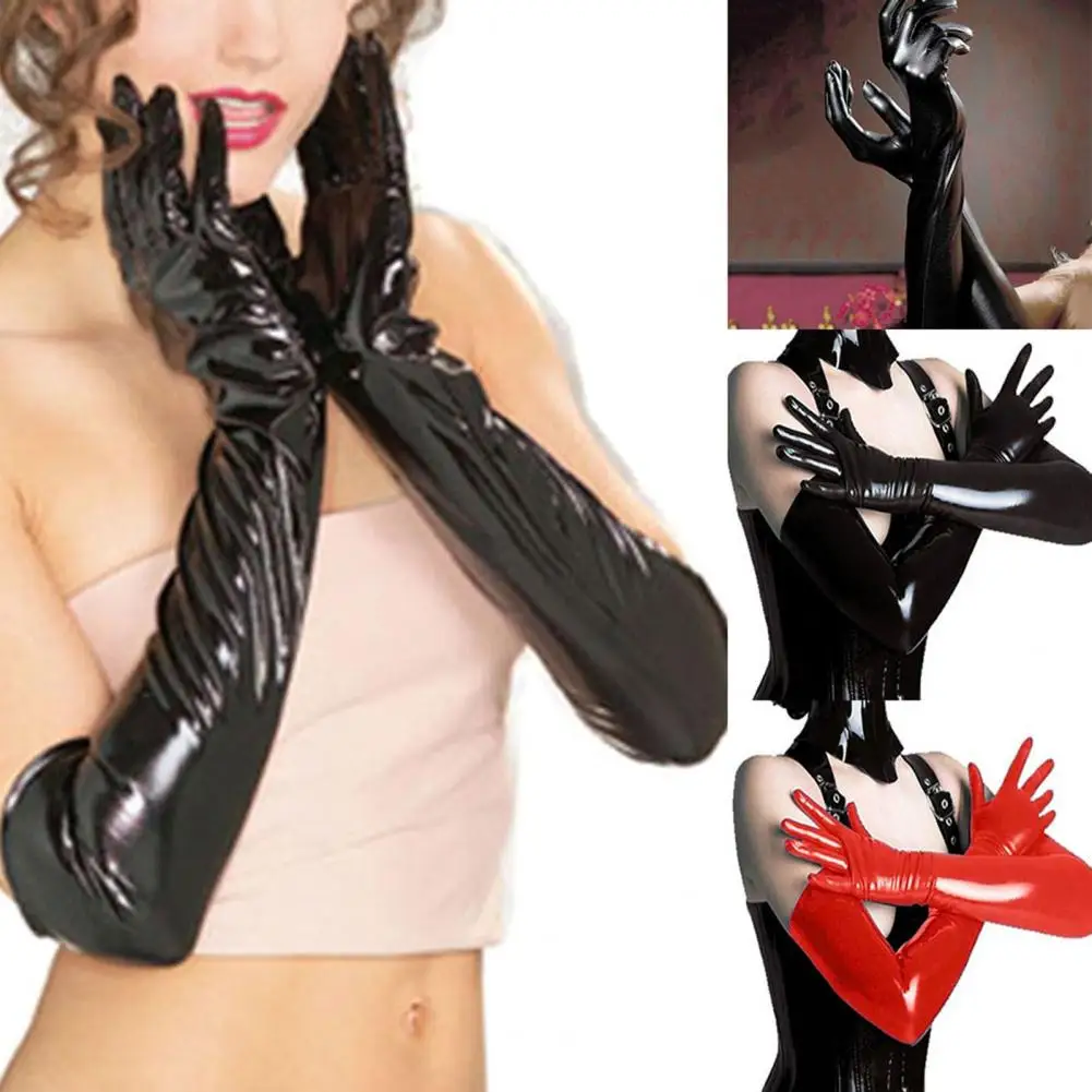 Gloves Sexy Long Gloves Full Finger Women Faux Patent Leather Nightclub Party Costume Glove Mittens