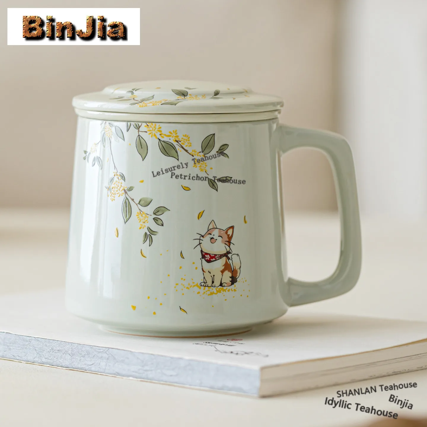 

300ml Hand Painted Osmanthus Kitten Filter Tea Separator Cup Antique Tea Mug With Infuser Household Tea Making Office Water Cup